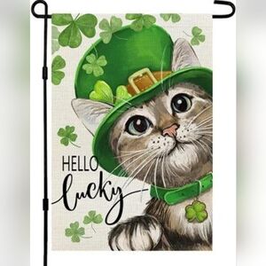 Green St. Patrick's Day Cat Yard Flag
